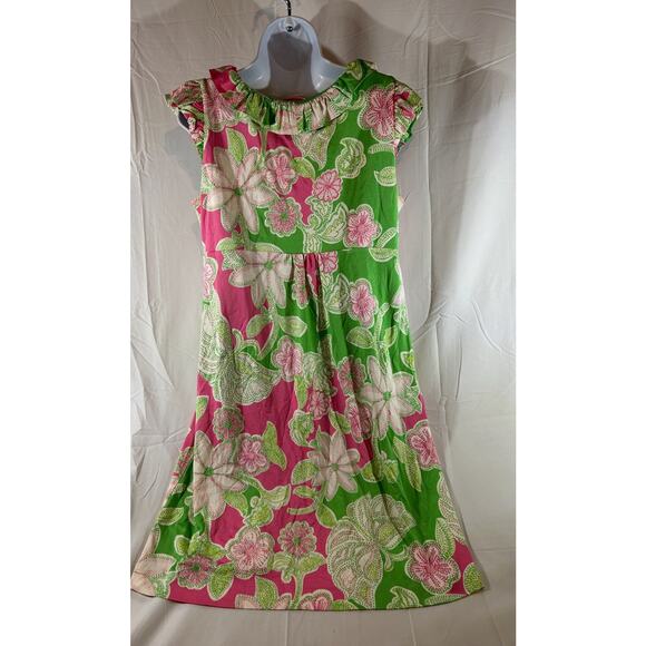 Lilly Pulitzer L Clare Silk Cotton Dress Pink Green Y2K Ruffle Babydoll Feminine - Picture 5 of 8